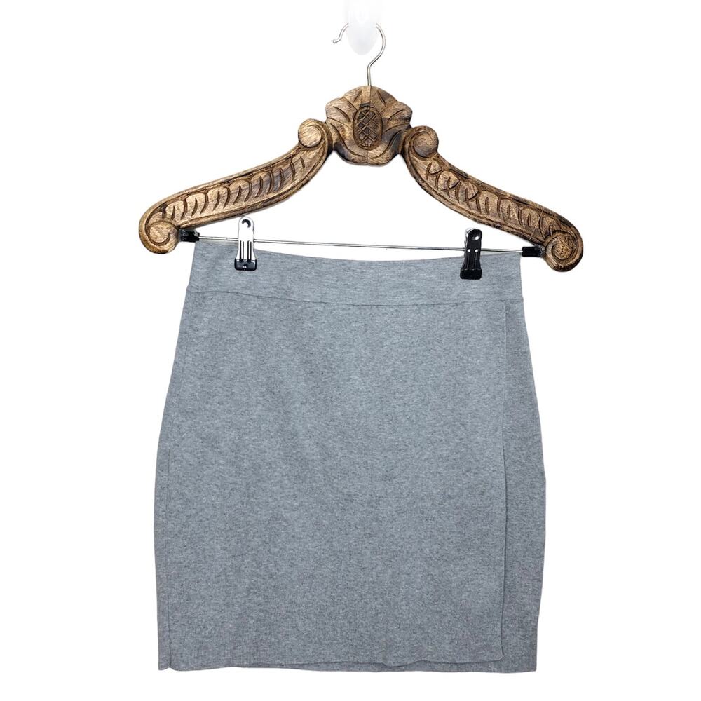 BCBGeneration Skirt Faux Wrap Cotton Knit Mini Light Grey Bodycon Pull On Medium